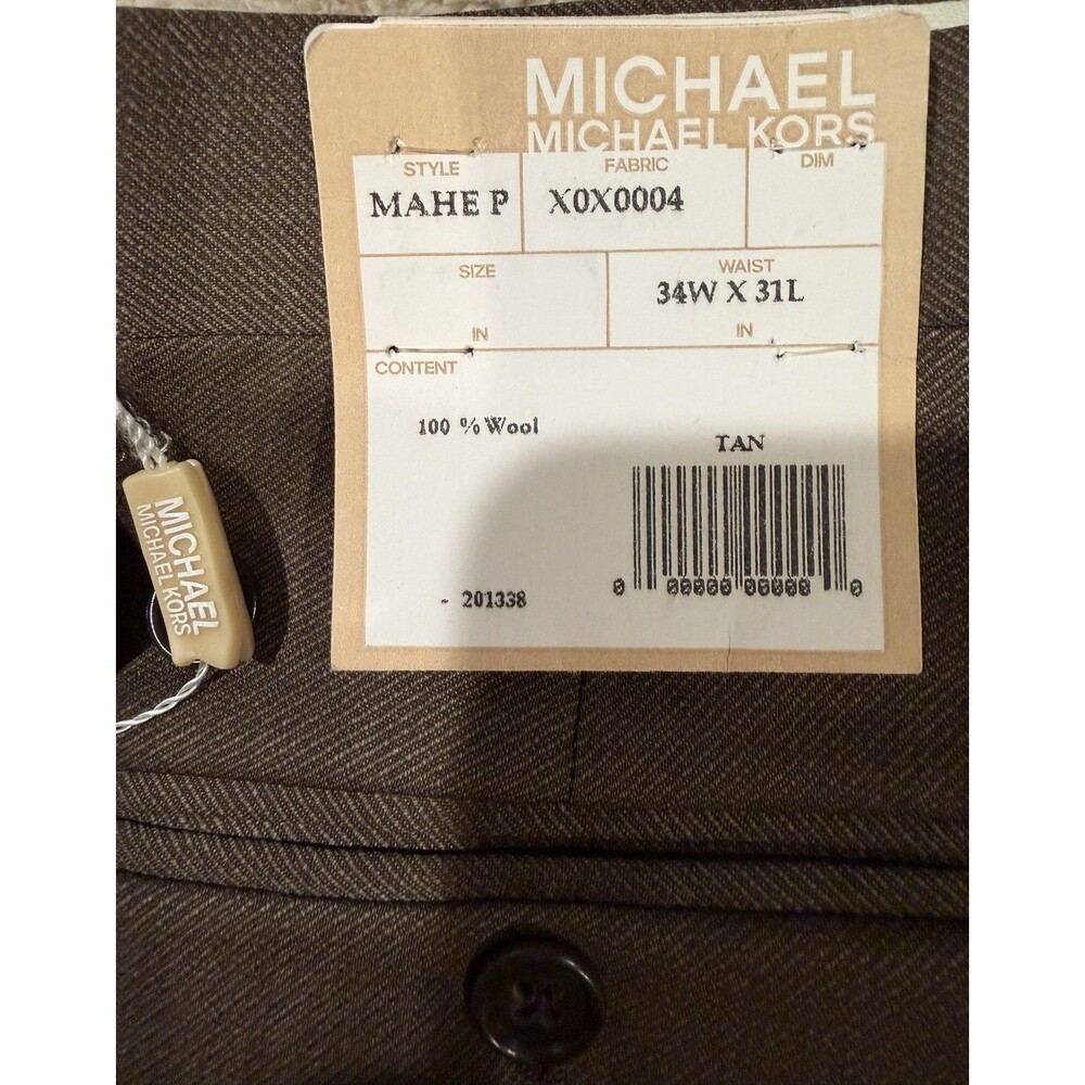 NWT Michael Kors 34x31 Brown Flat Front Straight Stretch Men's Dress Pants - Picture 5 of 7